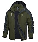 TACVASEN Herren Leichte Wasserdichte Softshell Jacke mit Abnehmbarer Kapuze, DE L, Armeegrün