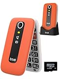TRUE Seniorenhandy Klapphandy ohne Vertrag, 2,8 Zoll Farbdisplay, großen Tasten Handy für Senioren mit Schrittzähler, Sturzalarm, SOS Notruftaste, Ladestation, 512MB microSD-Karte, S70, Orange