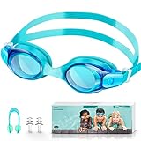 Schwimmbrille Kinder,Taucherbrille für Jungen und Mädchen,Anti UV-Schutz Kein Leck Schwimmbrillen,Anti-Beschlag Wasserdicht Swimming Goggles Set mit Ohrstöpsel und Nasenclip