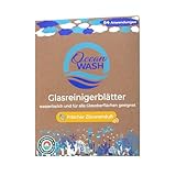 Oceanwash Glasreiniger Blätter, 64 Anwendungen, starker Glass Cleaner für streifenfreie Fenster-Reinigung, für alle glatten und versiegelten Oberflächen, biologisch abbaubar, ohne Mikroplastik