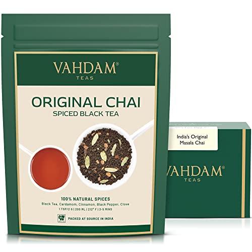 VAHDAM, Indiens Original Masala Chai Tee Loose Leaf - 200g/100 Tassen | Perfekte Mischung aus schwarzem Tee, Zimt, Kardamom, Nelken und schwarzem Pfeffer - Gewürzter Chai-Tee