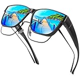 URUMQI Polarisierte Sonnenbrille Herren Damen UV400 Schutz übergroße Quadratische Sonnenbrille für Brillenträger Fit over Brille Fahren Angeln Schwarzer Rahmen