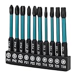 ALLY-MAGIC Torx,Dewalt Set,S2-Stahllegierung 10-teiliges PH1,PH2,PH3,PZ1,PZ2,PZ3,T10,T20,T25,T30 Lang mit Bit Verlängerung für Akkuschrauber 1/4' Magnetische E23-SZMZPT