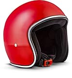 Rebel · R2 „Red“ (Rot) · Jet-Helm · Chopper Scooter-Helm Roller Mofa Retro Motorrad-Helm · Fiberglass · Extra small Shell · Click-n-Secure™ Clip · Tragetasche · XS (53-54cm)