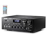 Verstärker Power Amplifier 220W, Moukey Bluetooth Leistungsverstärker Dual Kanal Audio Stereo Receiver mit USD, SD, AUX, MIC IN mit Echo, Radio, LED Für Karaoke, Heimkino, MAMP1