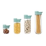 IIPOSAQQ Frischhaltedosen aus Glas, transparent, mit Deckel, Organisation für Tee, Zucker, Snacks, Müsli, Nudeln, 4 Stück, luftdicht (Menge: 4)