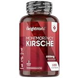 Montmorency Kirsche 6000mg - 120mg Sauerkirsch Extrakt 50:1 pro Portion - 180 Kirsch Kapseln - Natürliche Zutaten & Laborgeprüft in Deutschland - Veganer & Vegetarier - Kirschextrakt - WeightWorld