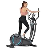 Crosstrainer für Zuhause 150kg, Dripex Ultraleiser und sanfter magnetischer Ellipsentrainer mit 16 Widerstandsstufen, 8 kg Schwungrad, 38cm Schrittlänge, LCD-Monitor, Pulssensor (Blau)