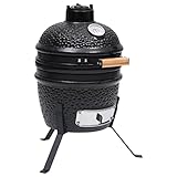 vidaXL Kamado Grill Smoker 2-in-1 Holzkohlegrill Kugelgrill Standgrill Gartengrill Keramikgrill Räucherofen Barbecue BBQ Keramik 56cm Schwarz