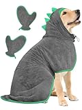 Hundebademantel Schnell Trocknend Badetuch aus Mikrofaser, Bibykivn Einstellbar Hundehandtuch mit Klettverschluss, Saugfähiger Hunde Bademantel mit Hut für Mittlere Große Hunde (Grau grün, L)