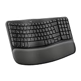 Logitech Wave Keys kabellose ergonomische Tastatur, gepolsterte Handballenauflage, komfortables natürliches Tippen, Easy-Switch, Bluetooth, Logi Bolt, Multi-OS, Windows/Mac, Deutsches AZERTY, Graphit