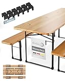 Beautissu 3tlg Bierzeltgarnitur 220x70 cm Holz - 1x Biertischgarnitur & 2X Biertisch Bierbank Bierzeltgarnitur klappbar - Bierbankgarnitur Biergartengarnitur Festzeltgarnitur Campingtisch Outdoor