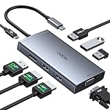 USB C Docking Station Dual Monitor 2 HDMI, 8 in 1 Laptop Dockingstation with Dual HDMI, Displayport, VGA, PD, 3 USB Ports, USB C Hub Multiport Adapter for Dell, HP, Lenovo Thinkpad,Surface