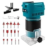 Kabelloser Oberfräse kompatibel mit Makita 18 V Akku, 850W, 30.000 U/min, bürstenloser Holzschneider mit 6 Geschwindigkeiten für die Holzbearbeitung mit 15 Stück 1/4' Fräser (ohne Akku)