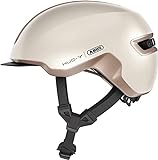 ABUS Urban Helm HUD-Y - mit magnetischem, aufladbarem LED-Rücklicht & Magnetverschluss - cooler Fahrradhelm für den Alltag - für Damen und Herren - Beige Matt, Größe M