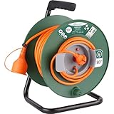 Electraline 20866139F Verlängerungskabel für den Garten, 50 m, mit 16A-Rolle, 2x1,5 mm², orange/grüner Querschnitt, Stecker — Typ C/EF — 2-polig (EU)