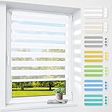 Doppelrollo klemmfix ohne Bohren & mit Bohren, 40 x 120 cm (BxH) Weiß, 3-in-1 Duo Rollos für Fenster & Tür, Fensterrollo innen lichtdurchlässig & verdunkelnd, Klemmrollo Rollo