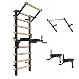SAYEYBU Wandmontiertes Sprossenwand Sprossenwand Set aus Holz, Verstellbare Klimmzug und Dip Station für Erwachsene und Kinder, 9 Anker Massive Kiefer, Heimfitness,Schwarz