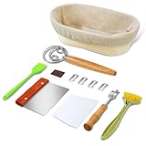 Gärkorb Oval, Gärkörbchen zum Brotbacken Set für Brot, Inklusive Bäckermesser, Pinsel, Brot Gabel und Leinenbezug, Sauerteig Backkorb, ideal für Heim- und professionelle Backen-25cm