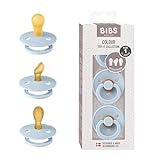 BIBS Colour Try-It Kollektion: 3 Schnuller für die einzigartigen Bedürfnisse Ihres Babys, Kirschform, Symmetrische und Kiefergerechte Sauger. Naturkautschuk/Latex, 0+ Monate (3er Pack), Baby Blue