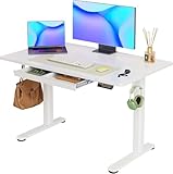 Claiks Schreibtisch Höhenverstellbar Elektrisch, Höhenverstellbarer Schreibtisch 120x60 cm mit Schublade, Standing Height Adjustable Desk, Weiß Gestell/Weiß Oberfläche