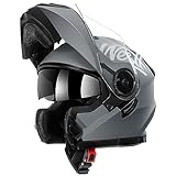 Westt Klapphelm Flip up Motorradhelm Integralhelm Herren Damen mit verstärktem Kinnschutz Chopper Moped Mofa Roller Modular Helm Motorrad mit ECE DOT Zertifizierung, grau, M (57-58 cm)