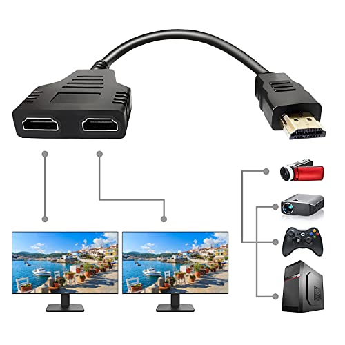 HDMI Splitter Adapter,1080P HDMI Stecker auf Dual HDMI Buchse,1 auf 2 Wege HDMI Splitter Adapterkabel für HDTV HD, LED, LCD Monitor und Projektoren, unterstützt Zwei Fernseher gleichzeitig