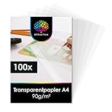 OfficeTree 100 Blatt Transparentpapier A4 Bedruckbar 90 g/m² - Pergamentpapier A4 - Transparentpapier zum Bedrucken auch als Pauspapier, Architektenpapier, Bastelpapier oder Laternenzuschnitte