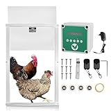 Jopassy Elektrische Hühnerklappe Türöffner Automatische Hühnerklappe Hühnerhaus Chicken-Door mit Lichtsensor, 2 Fernbedienungen, LED Display für Sichere Hühneraufzucht