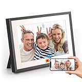 KODAK Digitaler Bilderrahmen 10 Zoll WiFi, Digitaler Bilderrahmen mit wiederaufladbarem Akku, HD IPS Touchscreen Smart Cloud Bilderrahmen mit 32GB (10 Zoll Holz mit Akku)