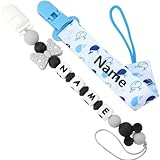 Schnullerkette Aus, Personalisierte Schnullerkette Mädchen und Mit Namen Junge, Geeignet für Baby, personalisiertem Hält Schnuller Sauber, Hohe Robustheit, Mandel Grün Blau (Blue-2)
