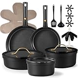 CAROTE Topfset mit abnehmbaren Griffen, Pfannenset 20-Teilig Antihaft Kochgeschirr, Topfset Induktion Backofen-/Spülmaschinensicher, PTFE/PFOA-frei, Schwarz