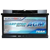 Electronicx Agm Autobatterie 75ah 12v - Wartungsfreie, Auslaufsichere Starterbatterie Für Start-stopp Fahrzeuge - Schnellladefähig Und Langlebig - 12v Agm Batterie Für Autos Und Transporter