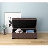 Fußhocker aus Leinenstoff, gepolsterte Schuhbank mit Massenaufbewahrung, Massivholz, Scharnierbezug, 150 kg Kapazität, 100 x 40 x 40 cm, stilvoller brauner Sofa-Hocker für Heimdekoration