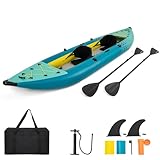 HOMASIS Kajak Aufblasbar für 2 Personen, Schlauchboot mit 2 Aluminiumpaddel & 2 Flossen, verstellbare Sitze & Fußstützen, Kanu mit Tragetasche, Pumpe & Reparaturset, bis 230 kg belastbar (Blau)