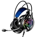 VBESTLIFE USB-Gaming-Headset für PC, Computer-Kopfhörer mit Mikrofon, 7.1-Soundkanal, Dual 3,5 Mm und USB-RGB-Computer-Gaming-Kopfhörer