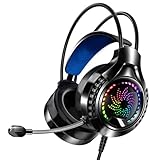 Beufee Gaming-Headset Für PC, 7.1-Soundkanal, Verstellbarer Kopfbügel, Weiche Ohrenschützer, Computer-Headset, Dual 3,5 Mm Und USB-RGB-Headset Mit Mikrofon