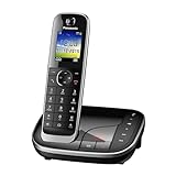 Panasonic KX-TGJ320GB Schnurlostelefon mit Anrufbeantworter, Freisprecheinrichtung, Farb-LCD, DECT-Sicherheit, Strahlungsarm, langlebiger Akku, Schwarz