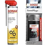 SONAX SilikonSpray mit EasySpray (400 ml) Schmiermittel schmiert & GummiPfleger mit Schwammapplikator (100 ml) reinigt