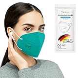 TubeRoo FFP2 Maske türkis grün 10 Stück Masken aus Deutschland, Made in Germany, weiche runde Ohrschlaufen Bänder, Atemschutzmaske, Mundschutz