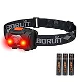 BORUIT LED Stirnlampe, Kopflampe Rotlicht AAA-Batterie superhelle 4-Modus-headlight für Kinder Erwachsene Camping Laufen Wandern Angeln