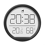 Zeroupshop Wanduhr mit Thermometer-Hygrometer, für drinnen und draußen, geräuschlos, nicht tickend, Außentemperatur, Luftfeuchtigkeit, Uhr für Garten, Schlafzimmer, Wohnzimmer, Büro (schwarz)