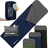 MONTARAY Deckenschlafsack mit Kapuze bis -5°C INKL. Kissen - Outdoor Winter-Schlafsack & Sommer-Schlafsack 280GSM 3-4 Jahreszeiten - Hütten-Schlafsack Damen & Herren - Sleeping Bag warm, Ultra-leicht