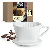Moritz & Moritz Kaffeefilter Porzellan Größe 1 – Kaffeefilter Wiederverwendbar für exzellenten aromareichen Kaffeegeschmack – Kaffee Filteraufsatz für 1-2 Tasse - weiß