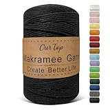 OurTop Premium Makramee Garn Schwarz, 3mm x 300m Macrame Cord Makramee Schnur Makramee Kordel, Garn für DIY Handwerk, Weben Dekoration, Hängepflanze Pflanze Aufhänger