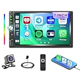 Roinvou Autoradio 2Din mit 7 Zoll Bildschirm mit CarPlay/Android Auto, Auto Radio Touch Diaplay MP5 Bluetooth mit EQ USB AUX TF FM Radio Unterstützung Mirror Link Lenkradsteuerung+Rückfahrkamera