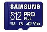 Samsung PRO Plus microSD-Karte + SD-Adapter, 512 GB, Für Mobile Gaming auf Smartphones, Tablets und Handheld Konsolen, UHS-I U3, Full HD & 4K UHD, 180 MB/s Lesen, 130 MB/s Schreiben, MB-MD512SA/EU