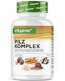Pilz Komplex - 180 Kapseln - Hochdosiert mit 1500 mg Extrakt pro Tagesdosis - 32% Polysaccharide - Löwenmähne (Hericium), Reishi, Cordyceps, Shitake & Agaricus Blazei - Vegan