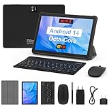 Tablet 10 Zoll mit Tastatur: Android 14 Octa-Core 8GB+64GB 1TB TF Tablet PC - WiFi 6 2.4G Bluetooth 5.0 5000mAh 1280*800 FHD Dual Kamera mit Tastatur, Maus, Typ C, Adapter, Hülle, OTG-Adapter, Stift