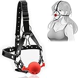 BDSMJOY Silikon Mundknebel metall Nasenhaken mit verstellbar Fesselgurte, Kopf Geschirr mit groß Fetisch Gag Ball, Bondage Flirtspiel erotik Sexspielzeug Sextoy für Fetisch,Frauen und Männer (Rot)